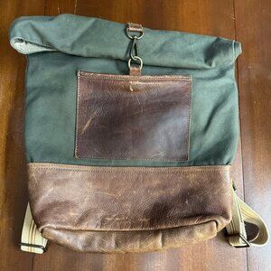 Canoe Canvas & Leather Fold-Over Backpack - Olive Green - Vintage/Heritage Style